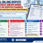 Patient family reviewing hospital itemised bill, payment receipts and medical records for disputed charges