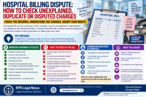 Patient family reviewing hospital itemised bill, payment receipts and medical records for disputed charges